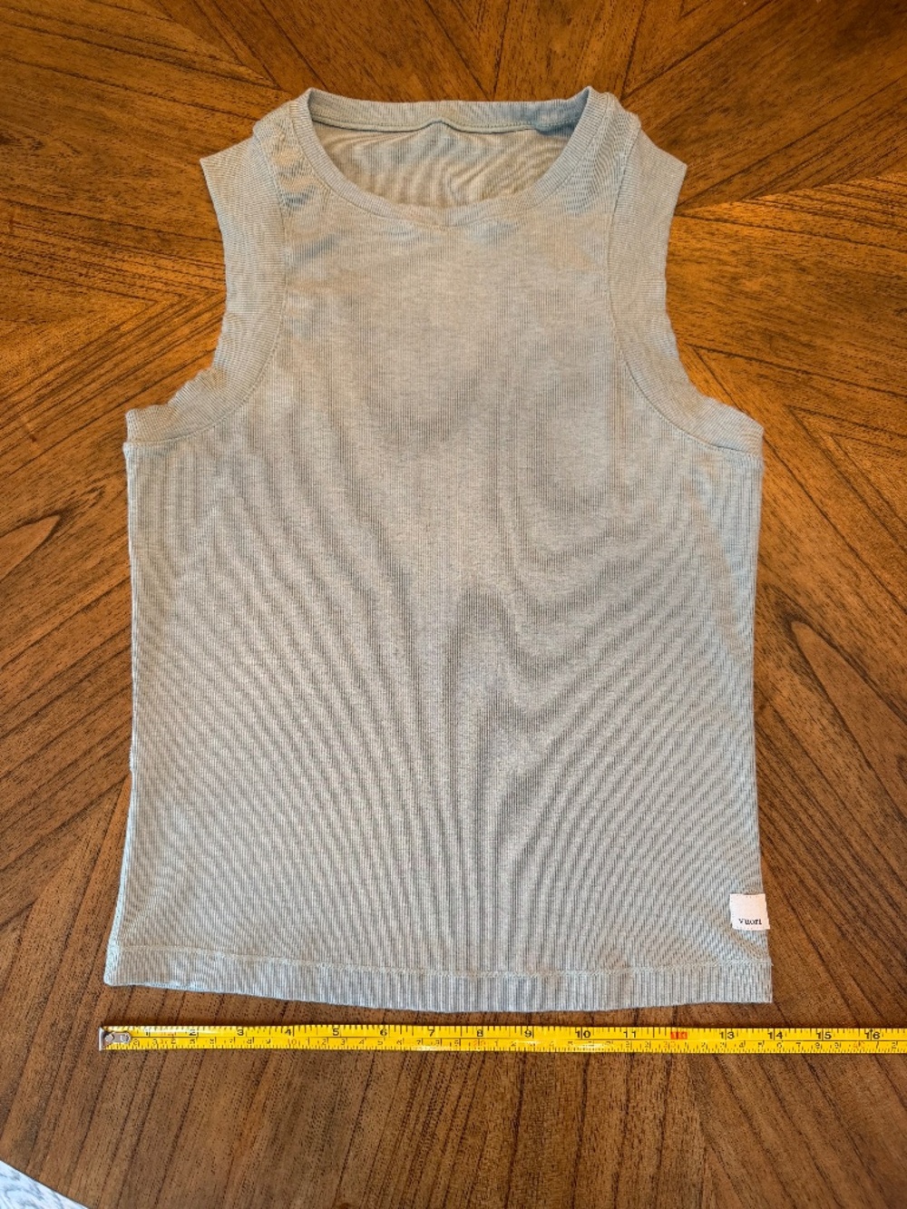 Vuori Mist Pose Modern Ribbed Stretch Tank Light Blue Green Small